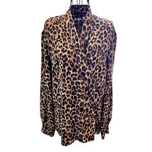 DANA BUCHMAN Unconstructed Silk Jacket In Leopard Print With Shawl Collar SZ 14